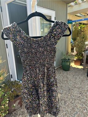 Collective Concepts Black Floral Smocked Dress with Pink & Yellow Accents